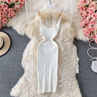 Spaghetti Strap Ribbed Knit Bodycon Dress