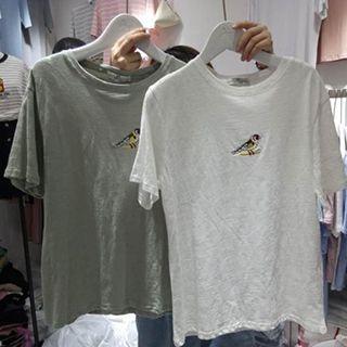 Bird Embroidered Short-sleeve T-shirt