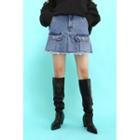 Flap-pocket Denim A-line Miniskirt