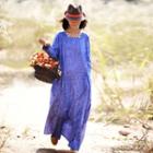 Crew-neck Pocketed Long-sleeve Maxi Dress