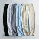 Plain Linen Straight-cut Pants