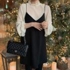 Long-sleeve Mesh Top / Mini Pinafore Dress