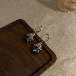 Sterling Silver Rhinestone Drop Earring 1 Pair - Black - One Size