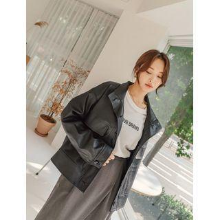 Funnel-neck Faux-leather Jacket