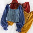 Long-sleeve Paneled Buttoned Top