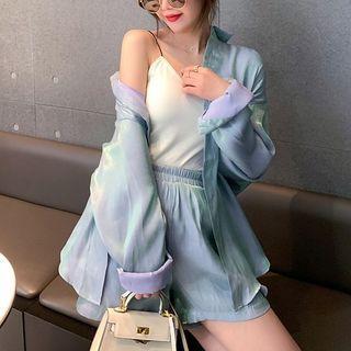 Set: Iridescent Shirt + Wide-leg Shorts