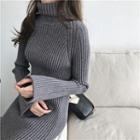 Turtleneck Midi Rib-knit Dress