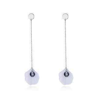 925 Sterling Silver Scalloped Pearl Earrings Silver - One Size