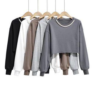 Faux Pearl Cropped Sweatshirt