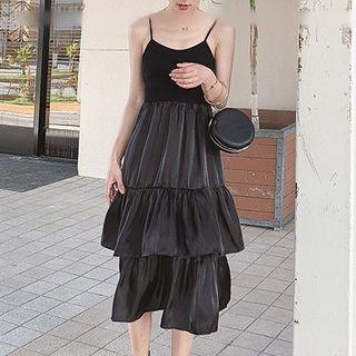 Spaghetti Strap Midi A-line Tiered Skirt