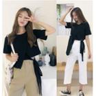 Plain Short Sleeve Cropped T-shirt / Cropped Straight Cut Pants