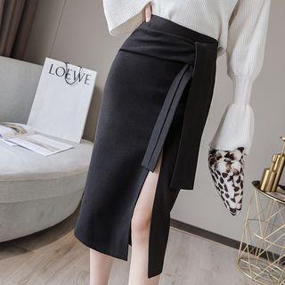 Front Knot Midi Fitted Skirt