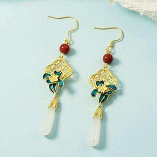 Retro Flower Gemstone Dangle Earring 1 Pair - Earrings - Cutout Orchid - Gold - One Size