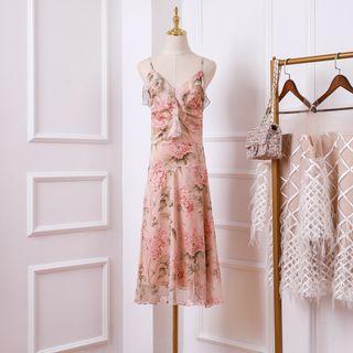 Spaghetti Strap Ruffled A-line Midi Dress