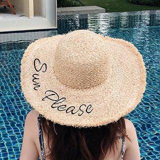 Embroidered Lettering Straw Sun Hat As Shown In Figure - One Size