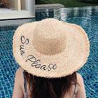 Embroidered Lettering Straw Sun Hat As Shown In Figure - One Size