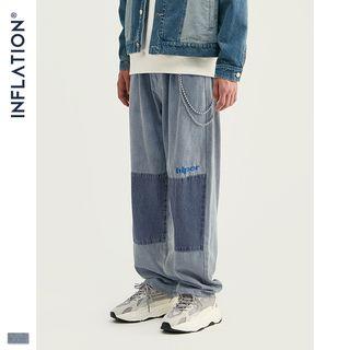 Patchwork Embroidered Straight-cut Jeans