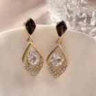 Rhinestone Alloy Dangle Earring 1 Pair - Black & Gold - One Size