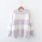 Color Block Sweater Purple & White - One Size