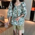 3/4-sleeve Flora Blouse / Shorts