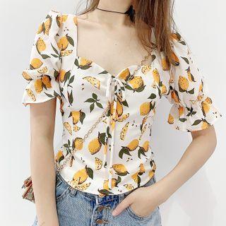 Lemon Print Short-sleeve Blouse