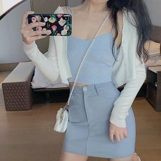 Cropped Camisole Top / Cardigan / Mini Pencil Skirt