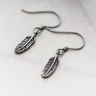 Sterling Silver Feather-drop Hook Earrings