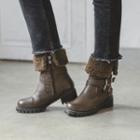 Fleece-trim Belted Short Boots