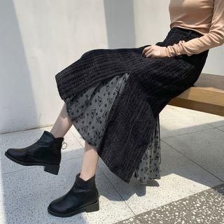 Butterfly Print Panel Midi A-line Skirt
