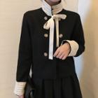 Lace Panel Button Jacket / High Waist A-line Skirt