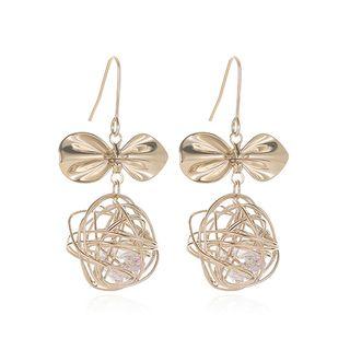 Alloy Bow Caged Faux Crystal Dangle Earring 1 Pair - Gold - One Size