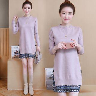 Long-sleeve Panel Knitted Dress