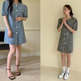 Buttoned Tweed Shift Dress
