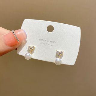 Heart Rhinestone Faux Pearl Alloy Earring E5019 - 1 Pair - Gold - One Size