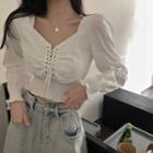 Puff-sleeve Lace-up Ruched Top