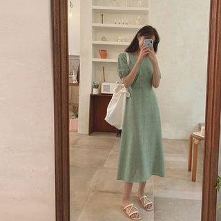 Flower Pattern Long Wrap Dress Green - One Size
