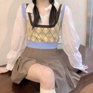 Argyle Sweater Vest / Pleated Skirt