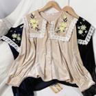 Flower Embroidered Lace Trim Collar Blouse