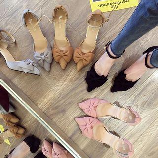 Bow-accent Faux Suede Pointed High-heel Pumps