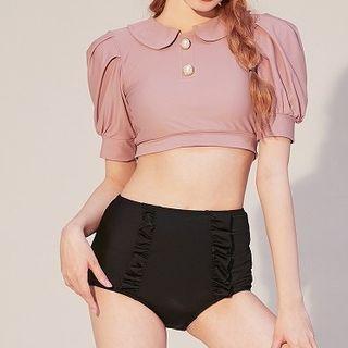 Puff-sleeve Collar Swim Top / Bottom / Swim Skirt / Set