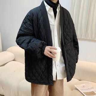 Plain V-neck Quilted Jacket