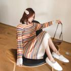Patterned Long Knit Vest / Long-sleeve Knit Dress / Sweater / H-line Knit Skirt / Set