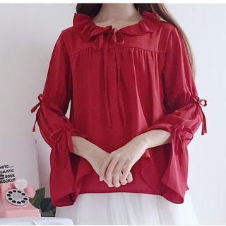 Long-sleeve Ruffled Ribbon Blouse