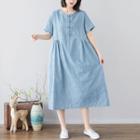 Short-sleeve Frog Button Midi Dress