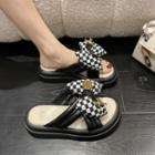 Checker Print Bow Platform Slide Sandals