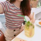 Striped Round-neck Short-sleeve Cropped T-shirt