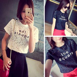 Lettering Short-sleeve Lace Top