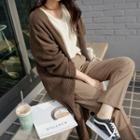 Open-front Ribbed Knit Long Cardigan