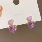 Rhinestone Heart Earring 1 Pair - Heart - Purple - One Size