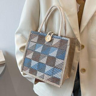 Plaid Linen Mini Tote Bag